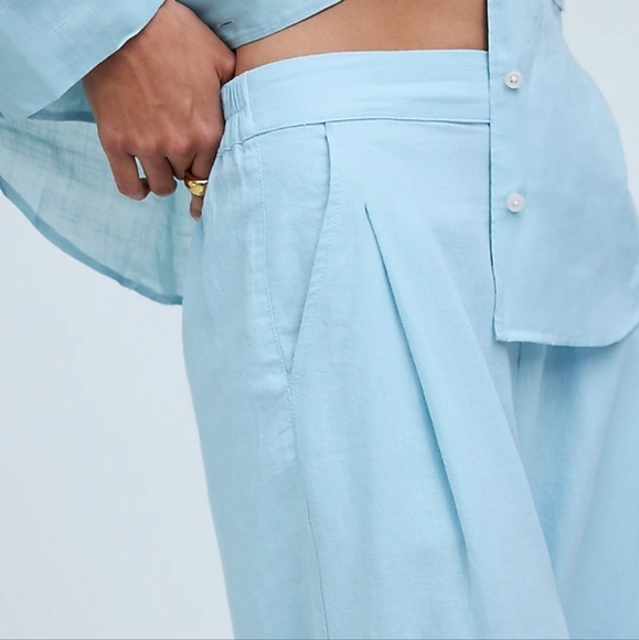 Madewell Pull-On Straight Crop Pant Blue Heron Size 2 NWT Linen Blend - Picture 3 of 8